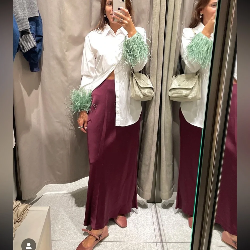 ZARA SATIN EFFECT LONG/ MAXI SKIRT - Picture 2 of 15